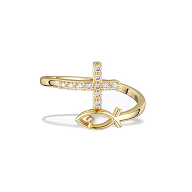 Golden Fish Spiral Diamond Cross Ring - Armans Fine Jewellery