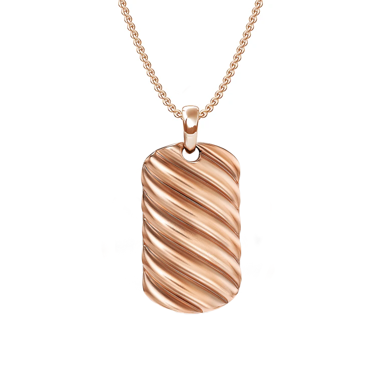 Golden Wave Dog Tag Necklace - Rose Gold