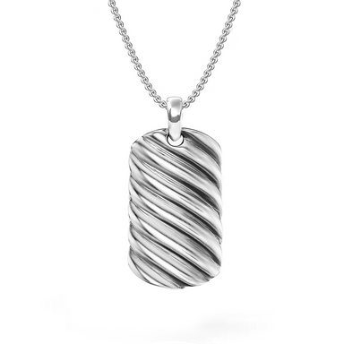 Golden Wave Dog Tag Necklace - White Gold