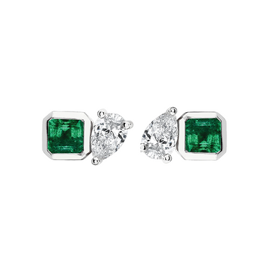 Green Emerald Asscher and Diamond Pear Studs - Armans Fine Jewellery