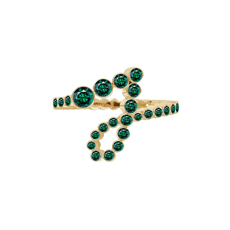 Green Emerald Bubble Initial Ring