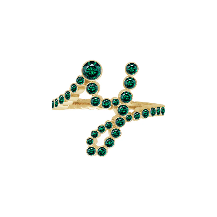 Green Emerald Bubble Initial Ring
