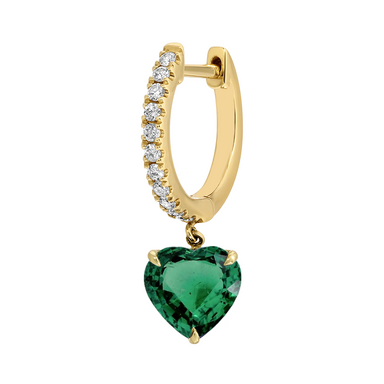 Green Emerald Heart Drop Diamond Huggies - Armans Fine Jewellery