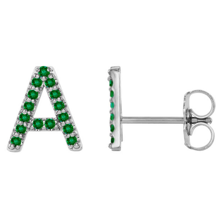 Green Emerald Initial Earrings - Armans Fine Jewellery
