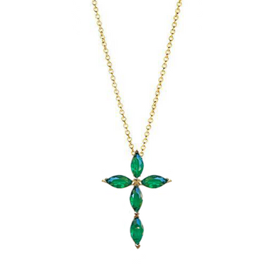 Green Emerald Marquise Cross Necklace - Armans Fine Jewellery