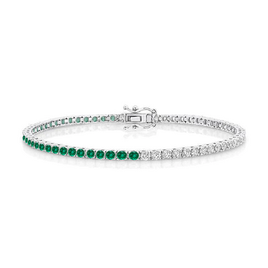 Half Green Emerald and Diamond Tennis Bracelet - Armans Fine Jewellery