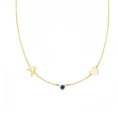 Initial & Heart Birthstone Necklace - Armans Fine Jewellery