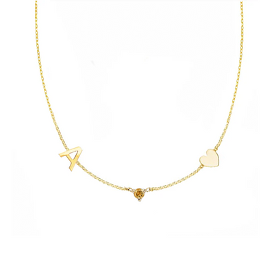 Initial & Heart Birthstone Necklace - Armans Fine Jewellery
