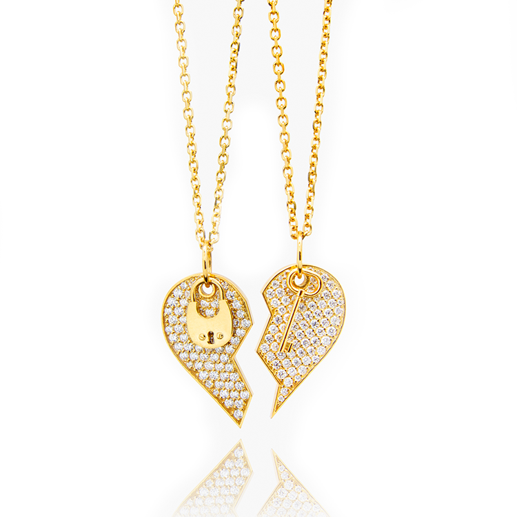 Lock and Key Heart Diamond Couples Necklace