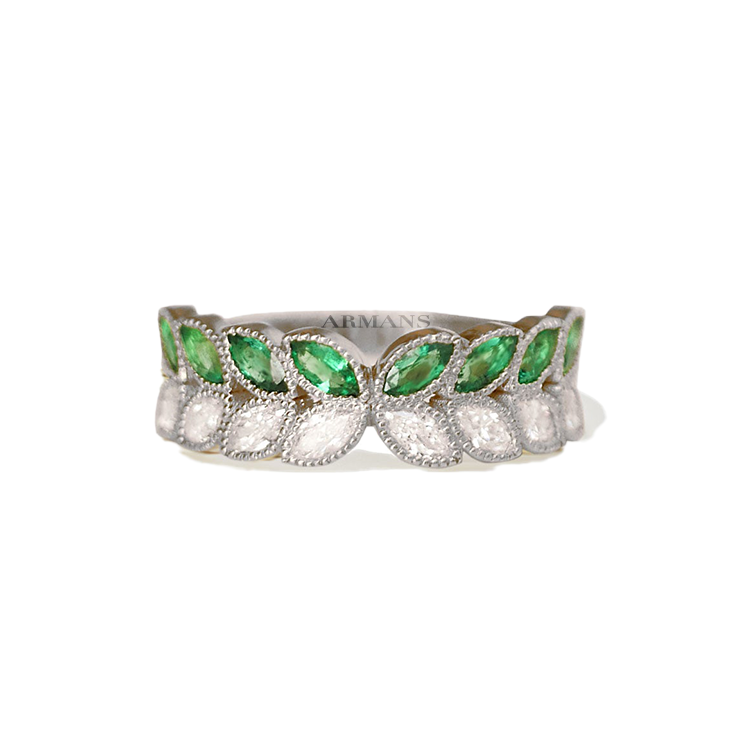 Marquise Diamond and Green Emerald Butterfly Band - Armans Fine Jewellery