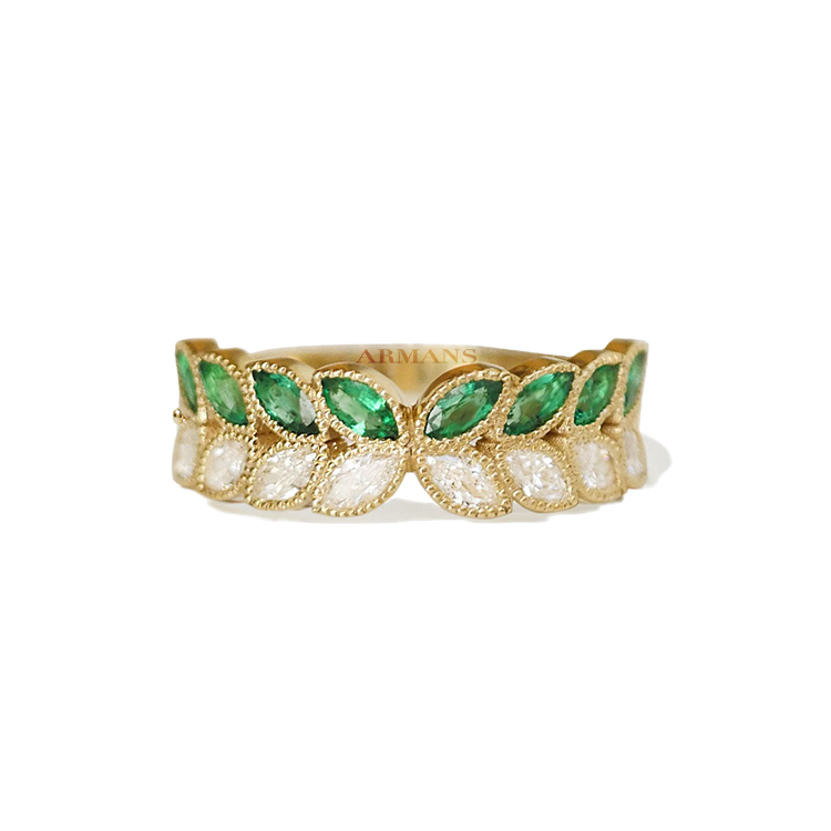 Marquise Diamond and Green Emerald Butterfly Band - Armans Fine Jewellery