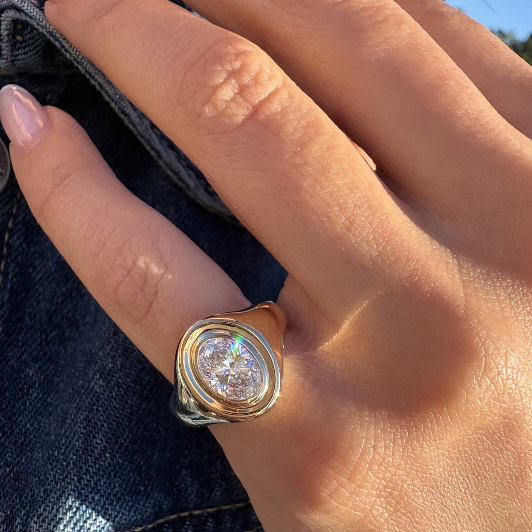 Oval Bezel Diamond Pinky Ring
