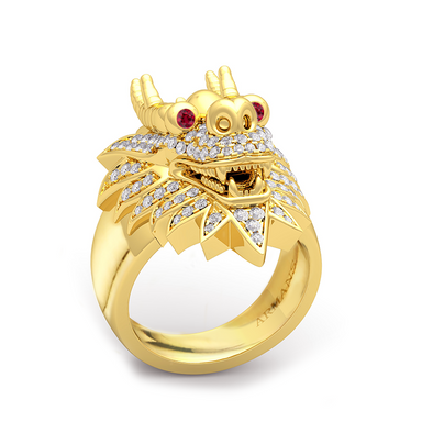 Men's Diamond Dragon Ring with Red Rubies - Armans Fine Jewellery