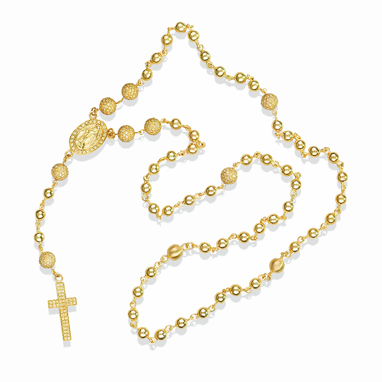 Rosary Necklaces For Men 18K Solid Yellow Gold 5mm Beads Men's Rosary