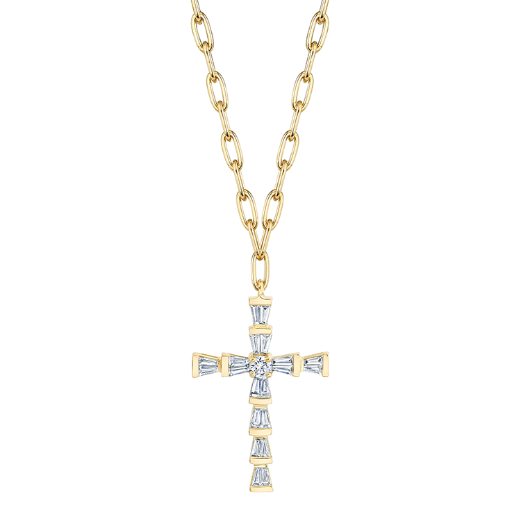 Mini Baguette Diamond Cross with Paperclip Chain - Armans Fine Jewellery