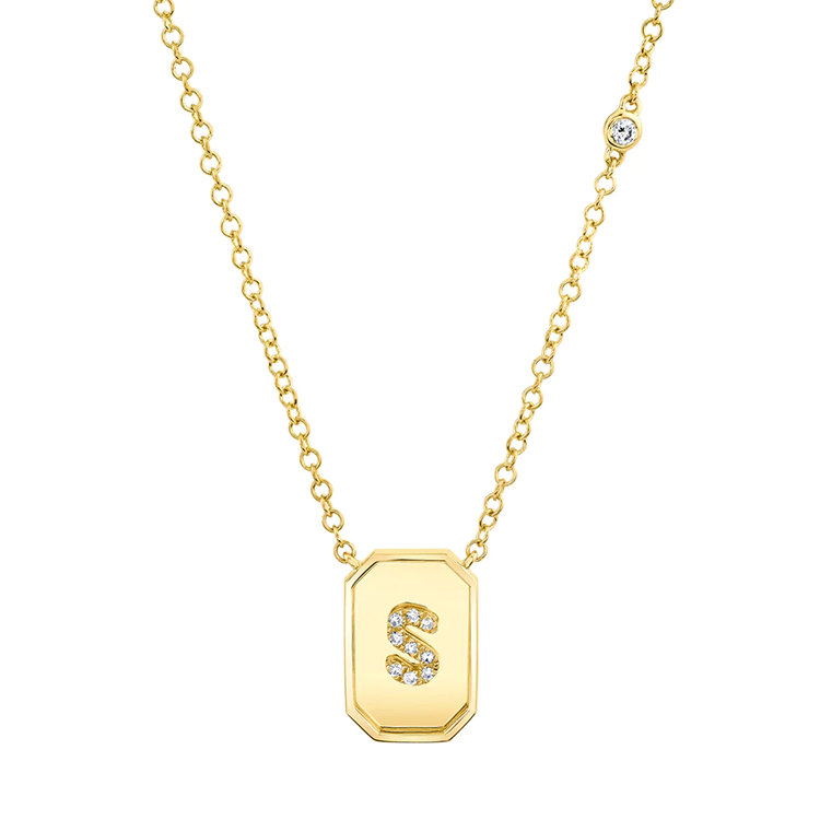 Mini Diamond Initial Nameplate Necklace - Armans Fine Jewellery