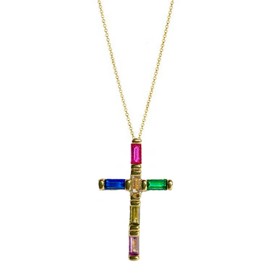 Multi-Sapphire Emerald Cross Necklace - Armans Fine Jewellery