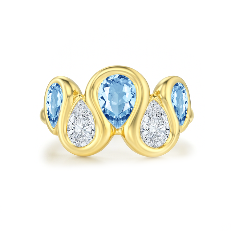 Multi Pear Bezel Aquamarine Sapphire Engagement Ring