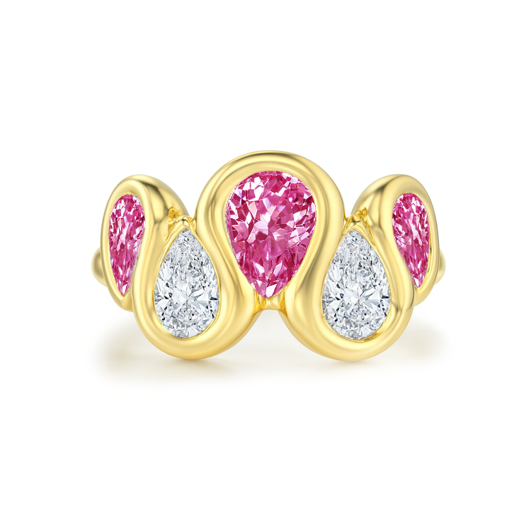 Multi Pear Bezel Pink Sapphire Engagement Ring