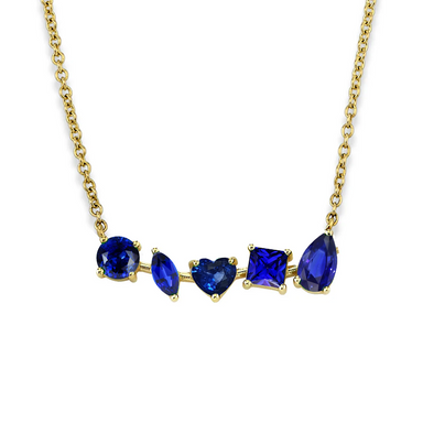 Multi-Shaped Blue Sapphire Bar Necklace - Armans Fine Jewellery