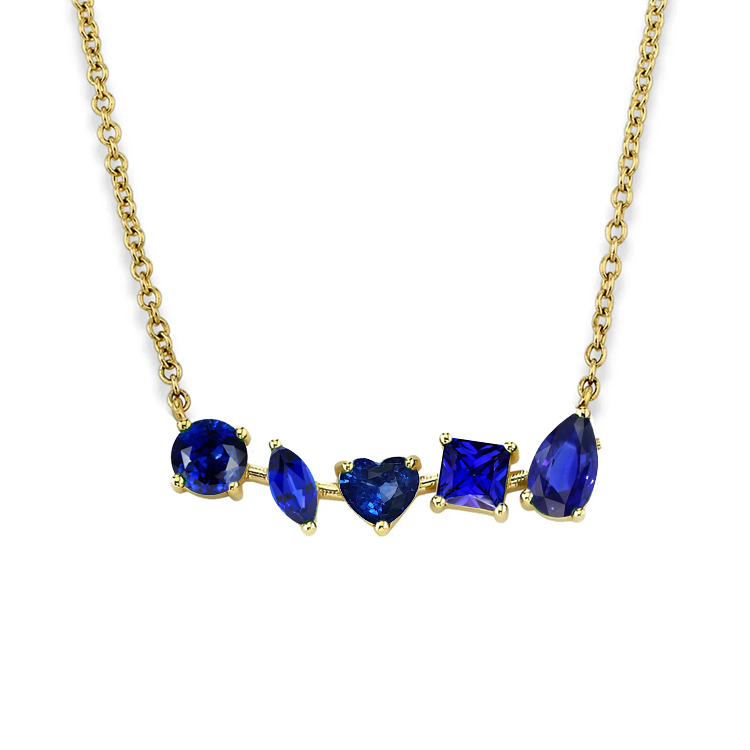 Multi-Shaped Blue Sapphire Bar Necklace - Armans Fine Jewellery