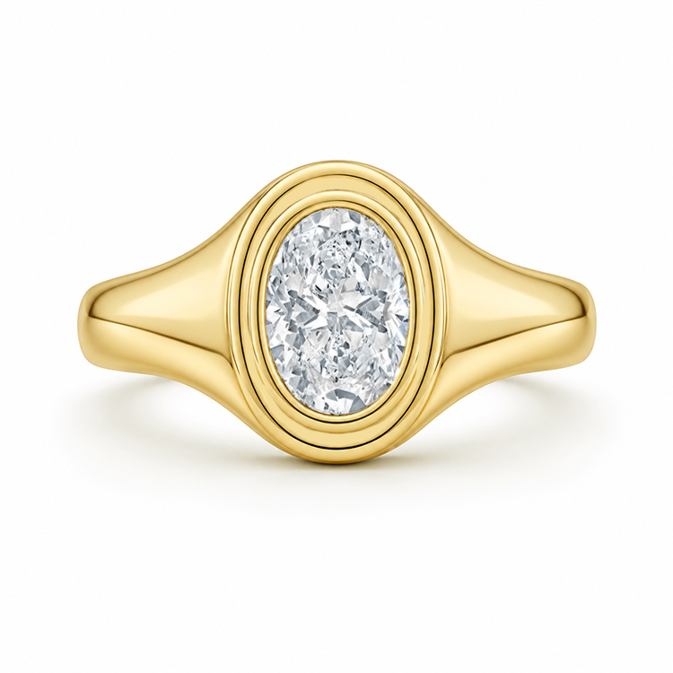 Oval Bezel Diamond Pinky Ring