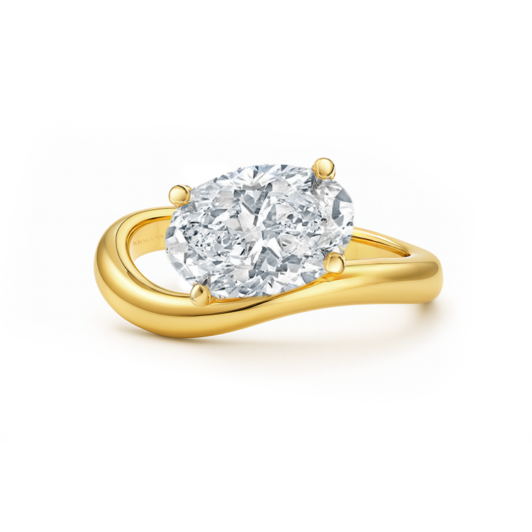 East West Oval Cut Diamond Engagement Ring on a Curved Band