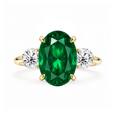 Oval Emerald Three Stone Lab Grown Engagement Ring - Armans Fine Jewellery