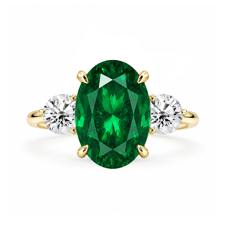 Oval Emerald Three Stone Lab Grown Engagement Ring