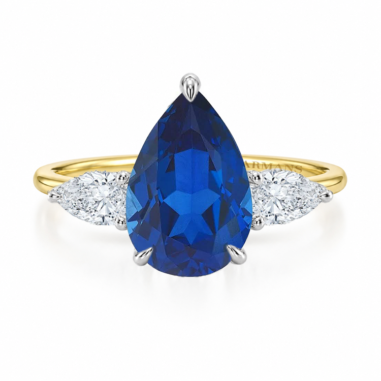 Pear Blue Sapphire Trilogy Engagement Ring