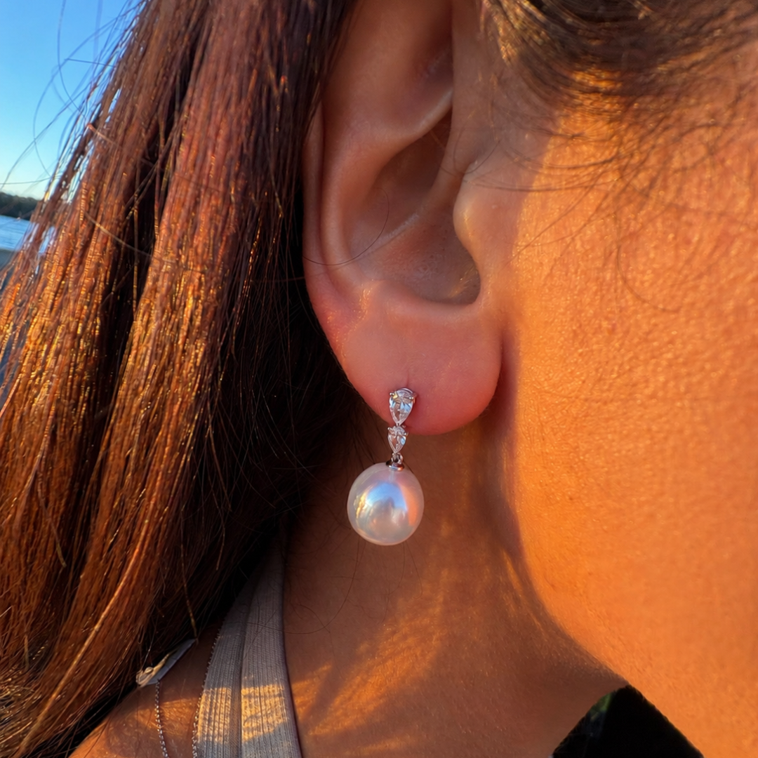 Pear Diamond Pearl Drop Earrings