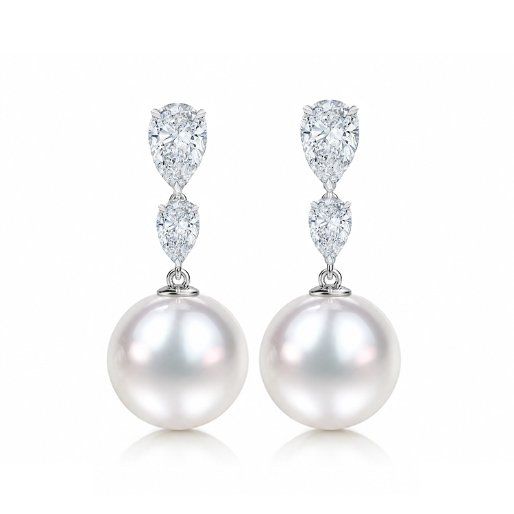 Pear Diamond Pearl Drop Earrings