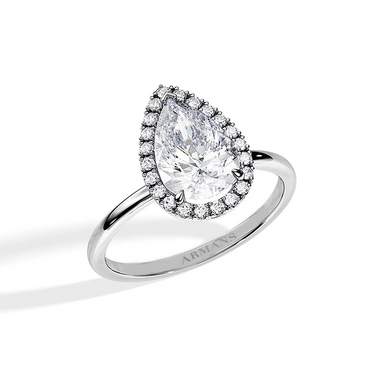 Pear Halo Engagement Ring With Plain Band - Armans Fine Jewellery