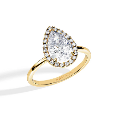 Pear Halo Engagement Ring With Plain Band - Armans Fine Jewellery