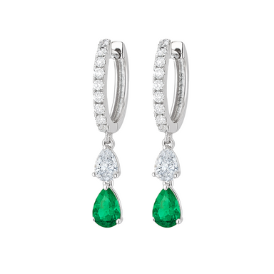 Green Emerald Teardrop Diamond Huggies - Armans Fine Jewellery