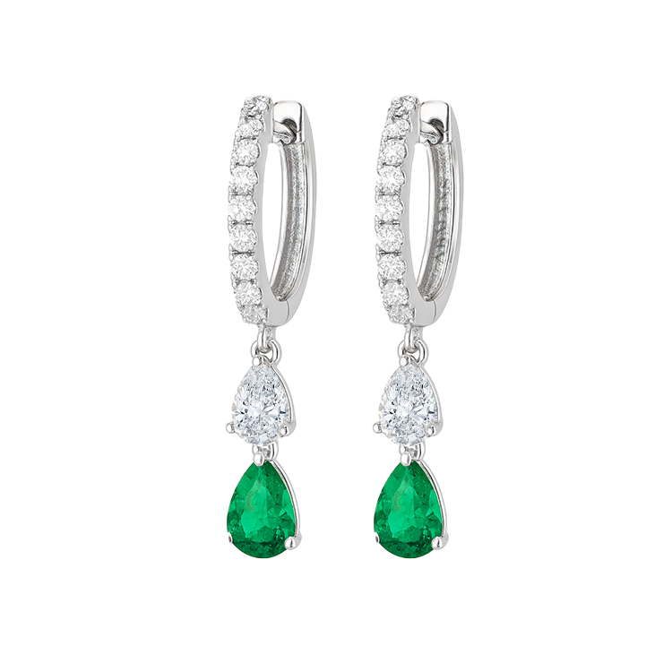 Green Emerald Teardrop Diamond Huggies - Armans Fine Jewellery
