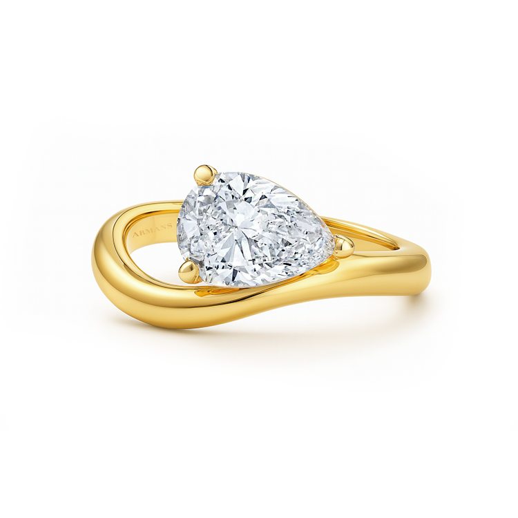 East West Pear Cut Diamond Engagement Ring on a Curved Band