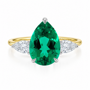 Pear Green Emerald Trilogy Lab Grown Engagement Ring - Armans Fine Jewellery