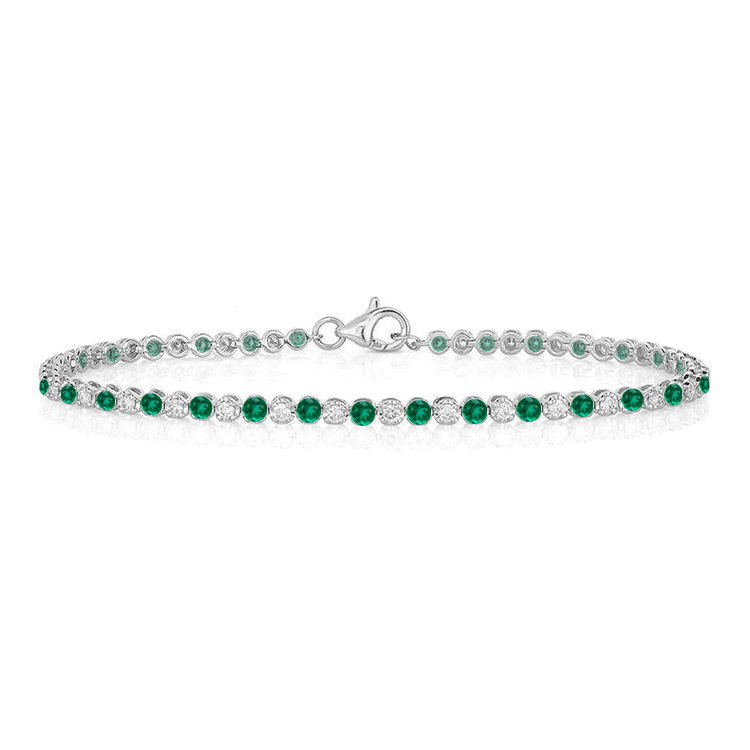 Petite Alternating Green Emerald and Diamond Tennis Bracelet - Armans Fine Jewellery