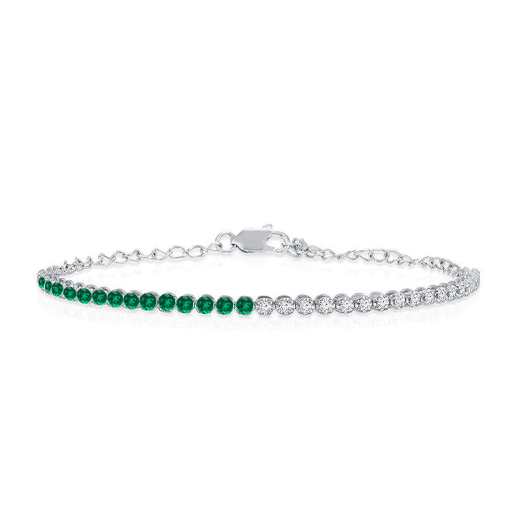 9ct White Gold Emerald & Diamond Cluster Tennis Bracelet | Buy Online |  Free Insured UK Delivery