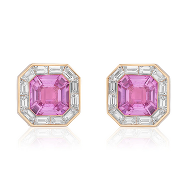 Pink Sapphire Asscher Halo Studs - Armans Fine Jewellery