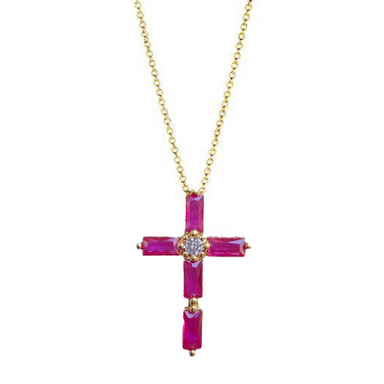 Pink Sapphire Emerald Cut Cross Necklace - Armans Fine Jewellery
