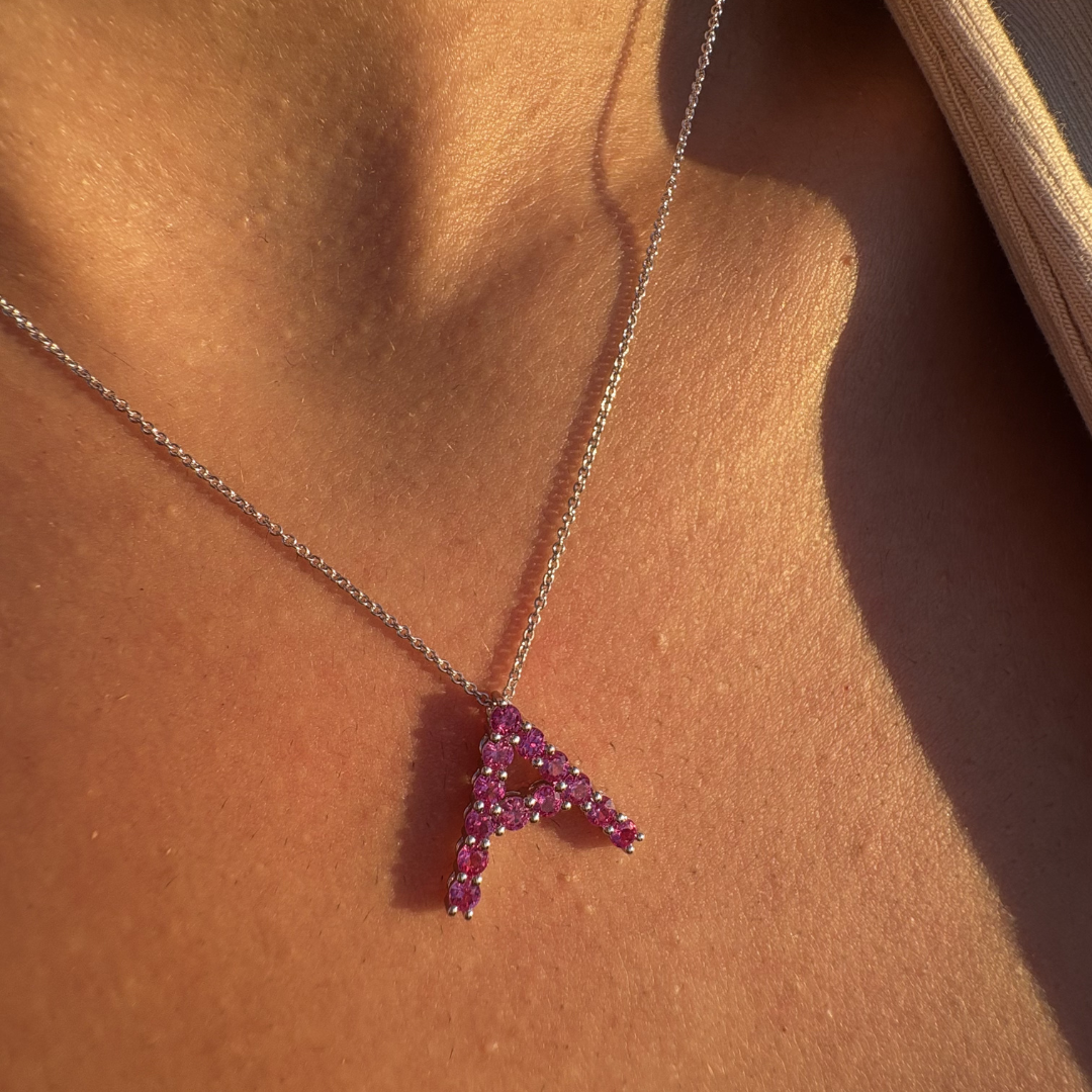 Pink Sapphire Initial Pendant