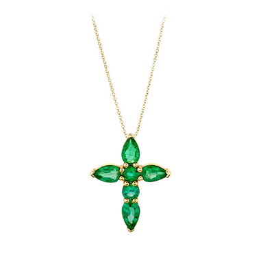 Prong Set Green Emerald Cross Necklace - Armans Fine Jewellery