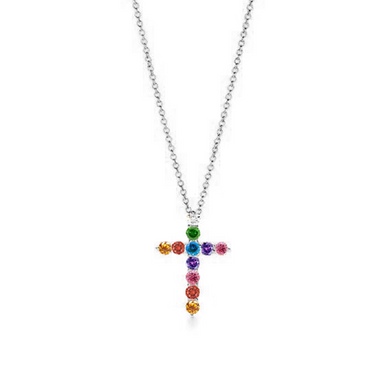 Rainbow Diamond Cross Necklace - Armans Fine Jewellery