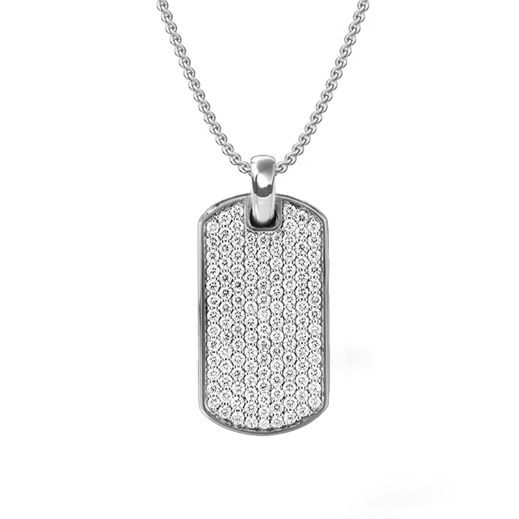 White gold store dog tag necklace