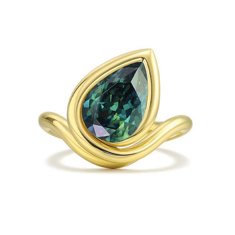 Green Emerald Pear Twisted Ring - Armans Fine Jewellery