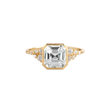 Selena Bezel Asscher Lab Grown Engagement Ring with Round Side Stones - Armans Fine Jewellery