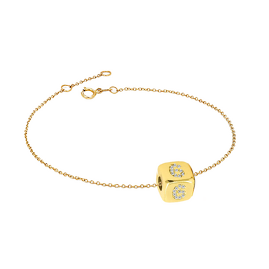 Solid Gold Block Charm with Diamond Number Bracelet - Armans Fine Jewellery