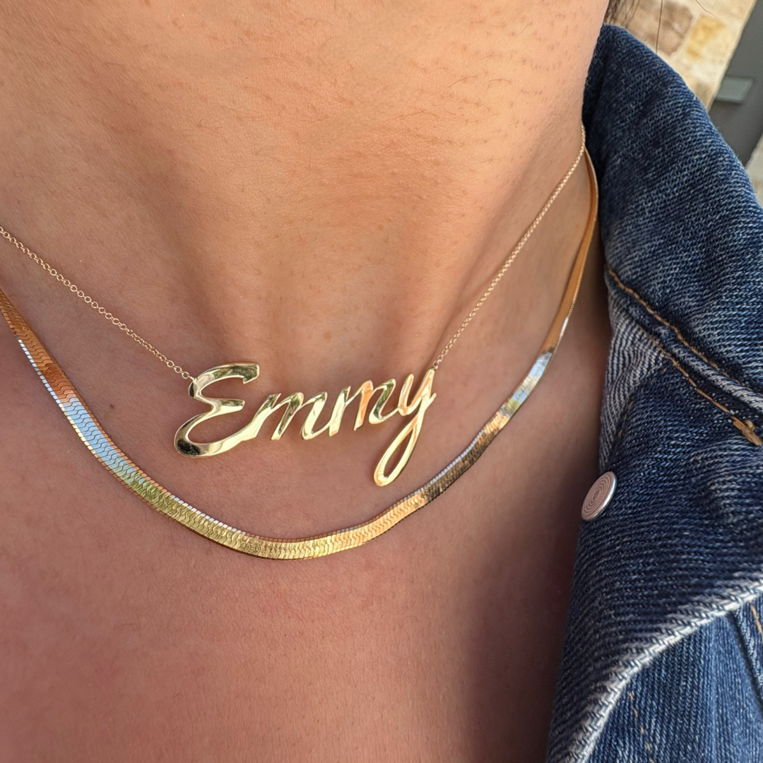 Solid Gold Herringbone Necklace